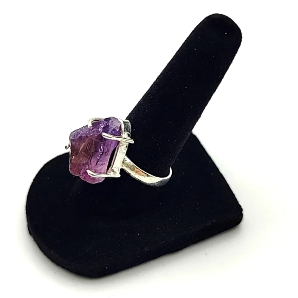 NEW 925 Silver Plated Amethyst Rough Natural Gemstone Ring Jewelry US Size 7.5